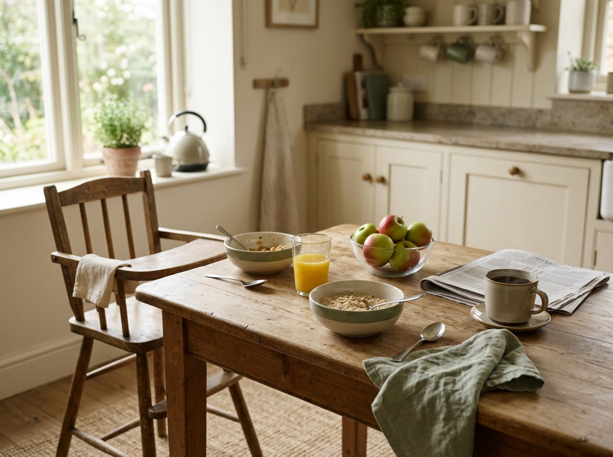 Frühstückstisch einer Familie am Morgen